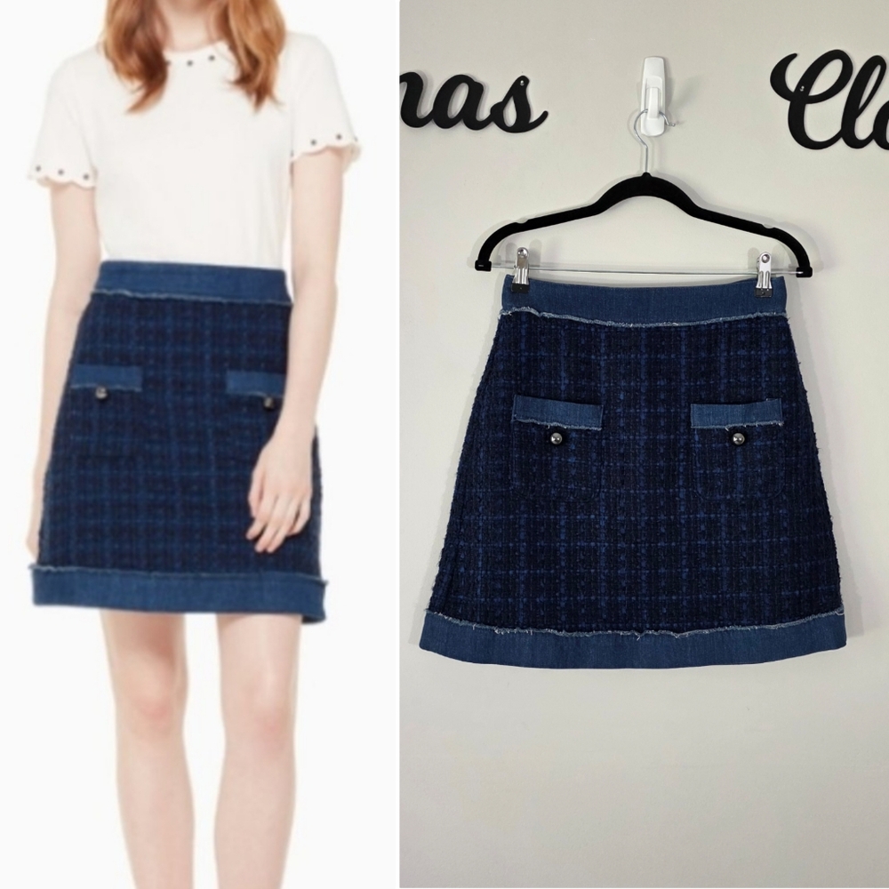 KATE SPADE Brooke Street Denim Tweed Mini Skirt In Indigo Size 4